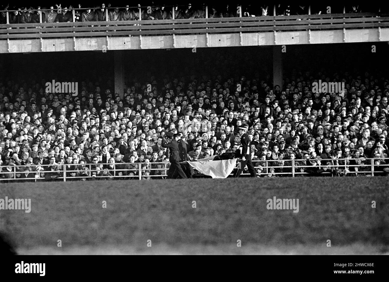 Derby v. Nottingham Forest. Police and St. John mt. men at the trouble spot in the crowed. December 1969 Z11534-014 Stock Photo