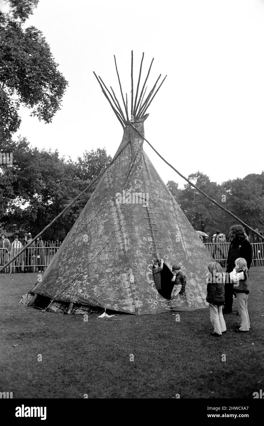 Teepee at Free Hyde Park Pop Festival featuring Canned Heat, Eric Burdon & War and John Sebastion. 12th September 1970. Stock Photo