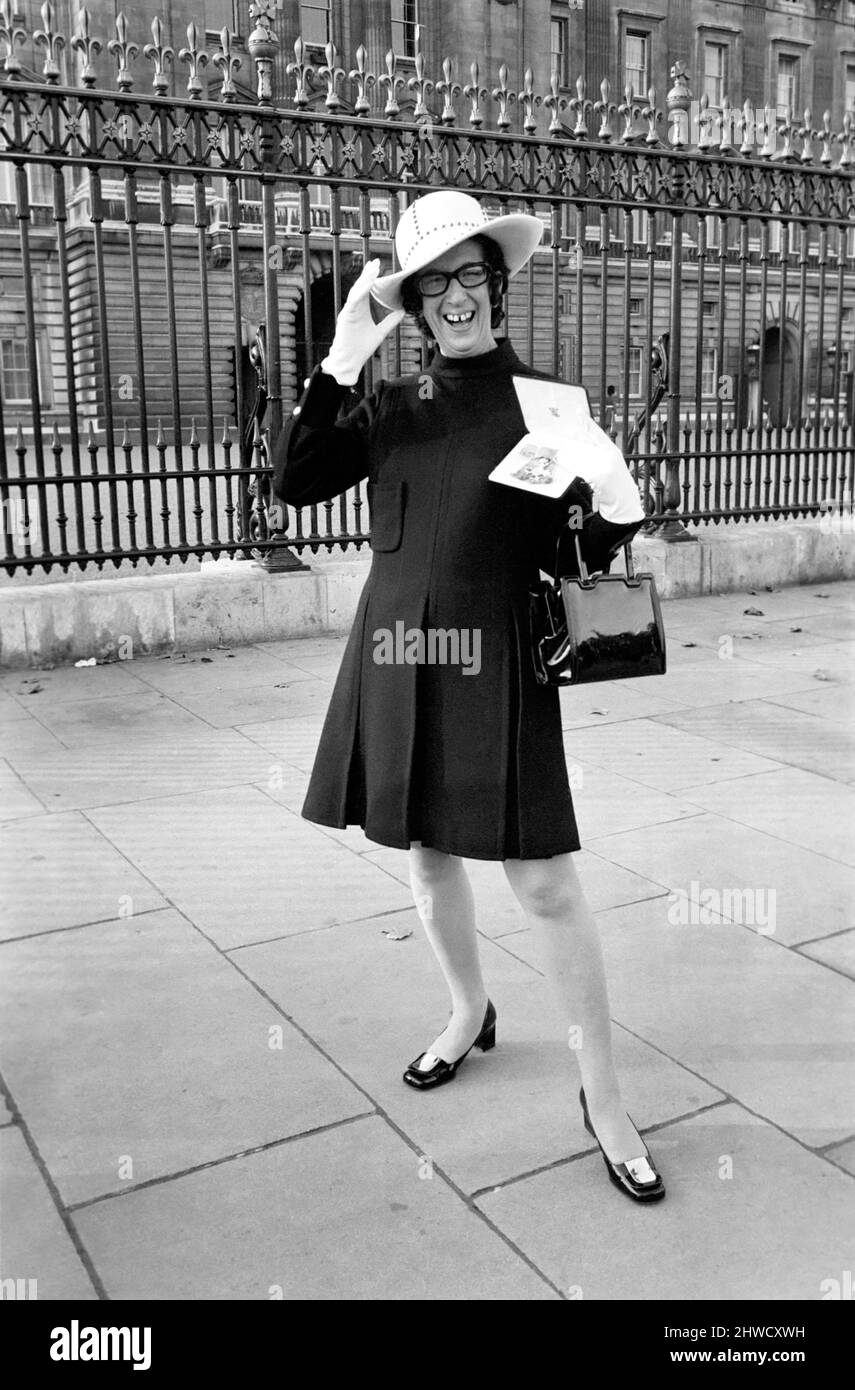 Daily Mirror Columnist Marjorie medProopsal was Awarded the one at an Investiture at Buckingham palace . Marje proops seen with her medal outside the palace . November 1969 Z11340 Stock Photo
