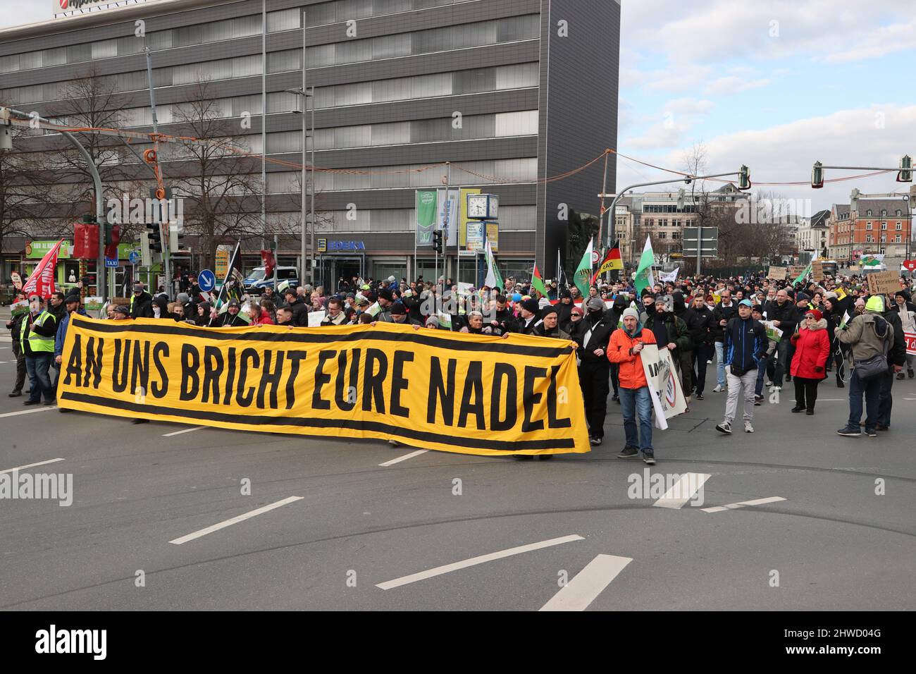 Chemnitz germany 05th mar 2022 participants of a rally of the party