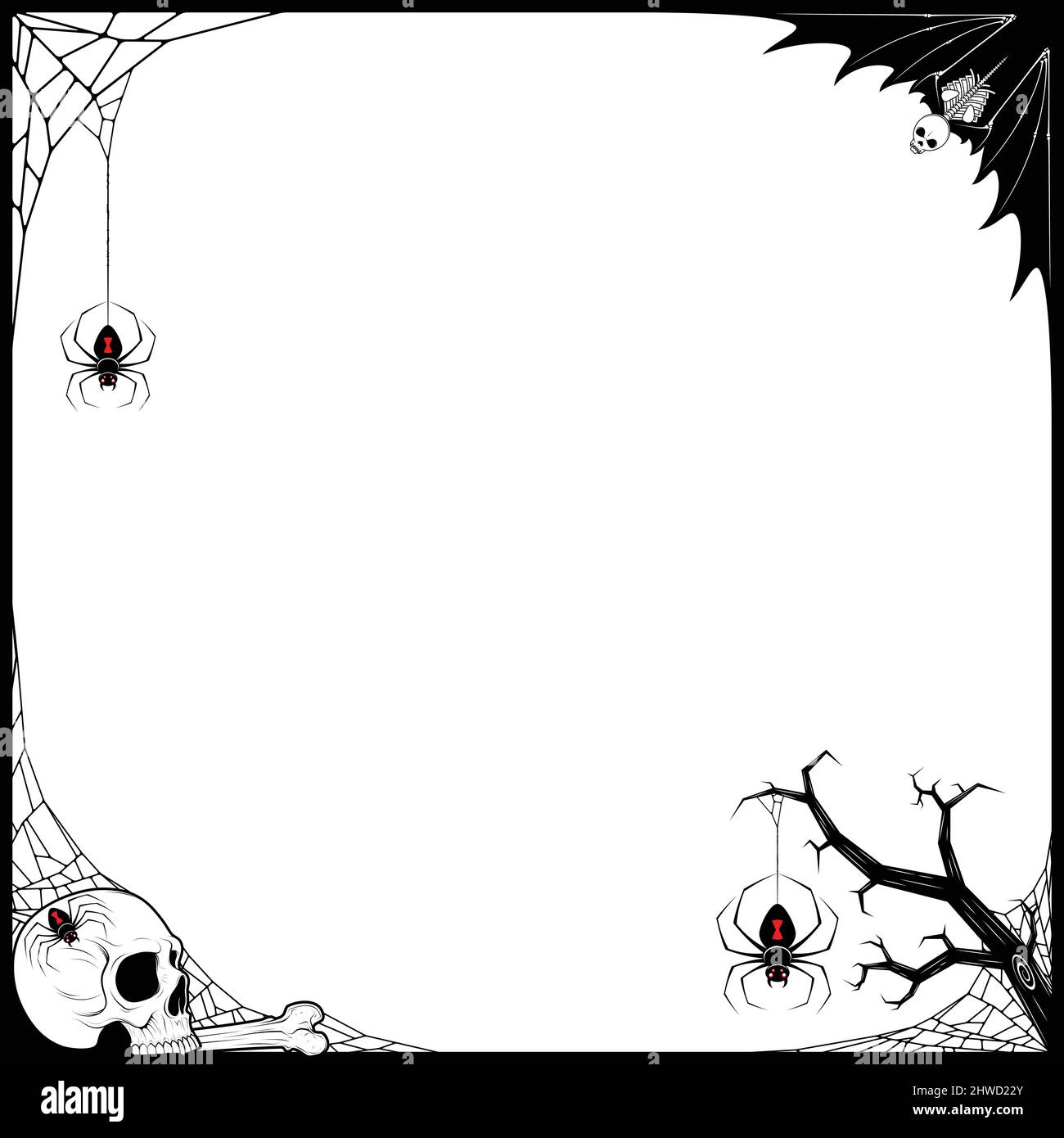 Vector design of photo frame in halloween style with bat, spiders and skulls Stock Vector