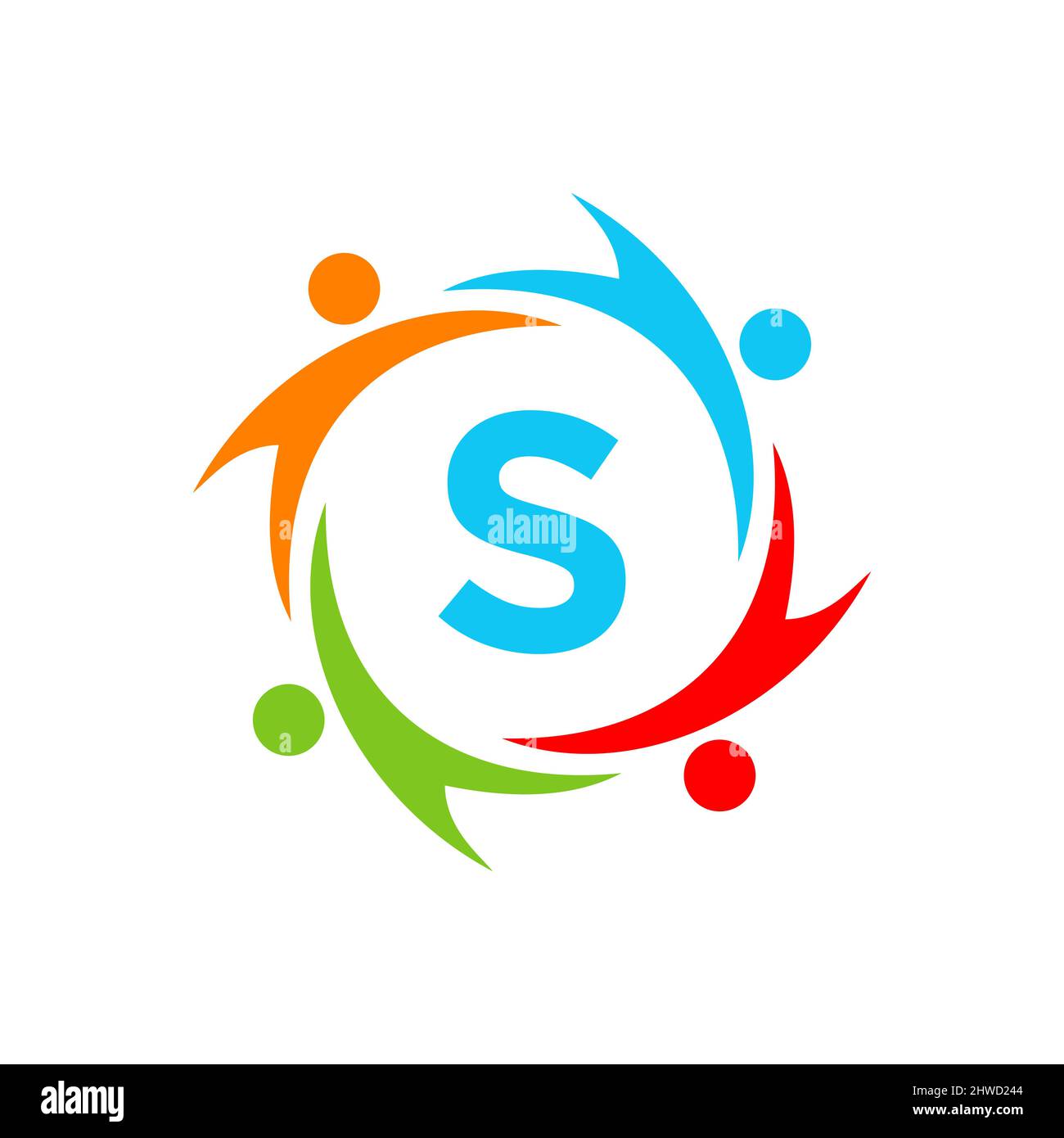 Charity Logo Template On Letter S, Initial Unity Foundation Human Logo Sign. Unity Team Work Logo Design With S Letter Template Stock Vector