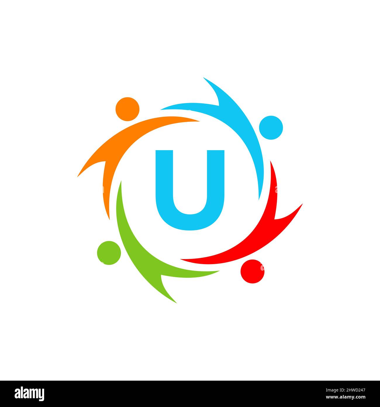Charity Logo Template On Letter U, Initial Unity Foundation Human Logo Sign. Unity Team Work Logo Design With U Letter Template Stock Vector