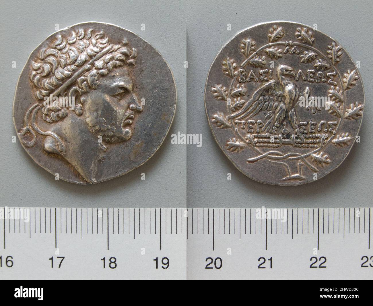 Coin of Perseus, King of Macedonia from Macedonia. Ruler: Perseus, King of Macedonia, ca. 212–166 B.C., ruled 178–168 B.C. Mint: Macedonia Artist: Unknown Stock Photo