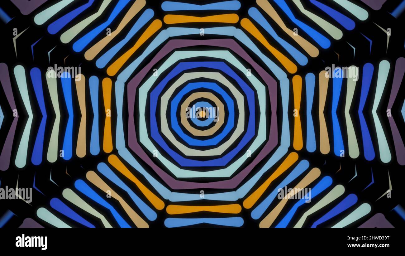 Abstract radial background with animation of moving colorful patterns.  Cartoon kaleidoscope, concept of LSD effect, seamless loop Stock Photo -  Alamy