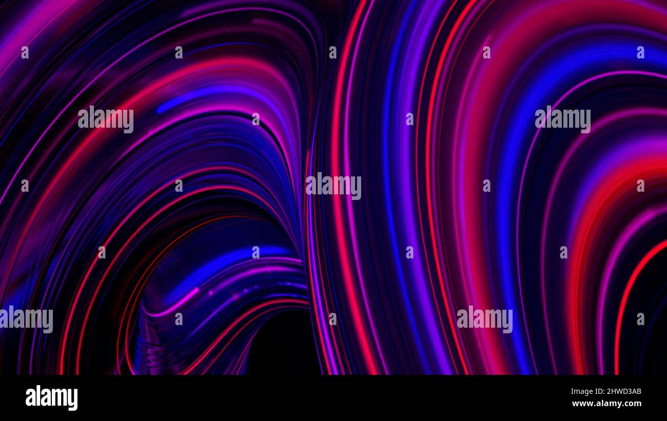 Curved colorful neon lines in moving 3D substance, seamless loop ...