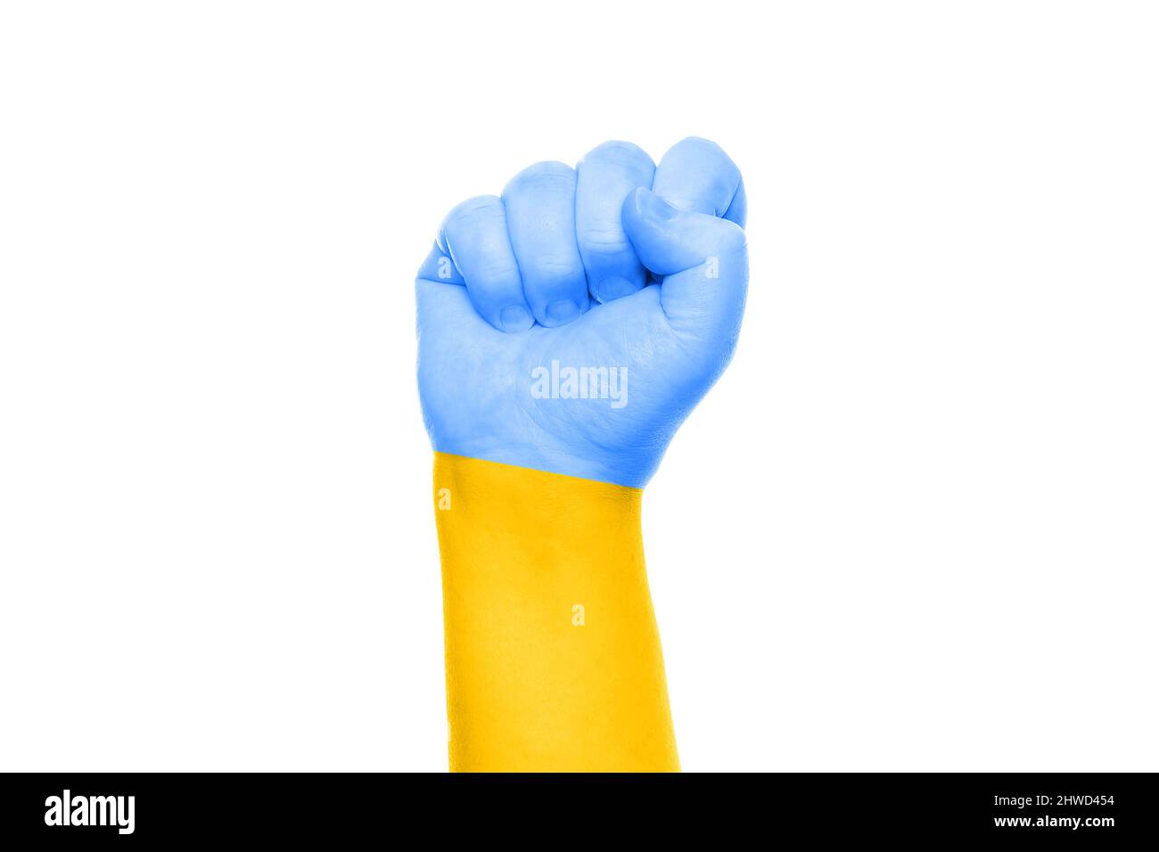raised fist painted with flag of Ukraine Stock Photo