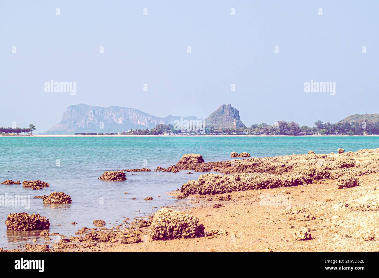 Beach rock horizon scenics Calm sea blue water ocean blue sky Stock ...