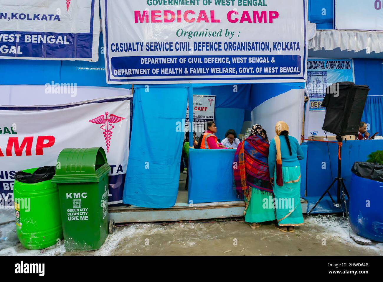 Kolkata, West Bengal, India - 12th January 2020 : Indian women are being treated at medical camp run by women, Gangasagar transit camp. Stock Photo