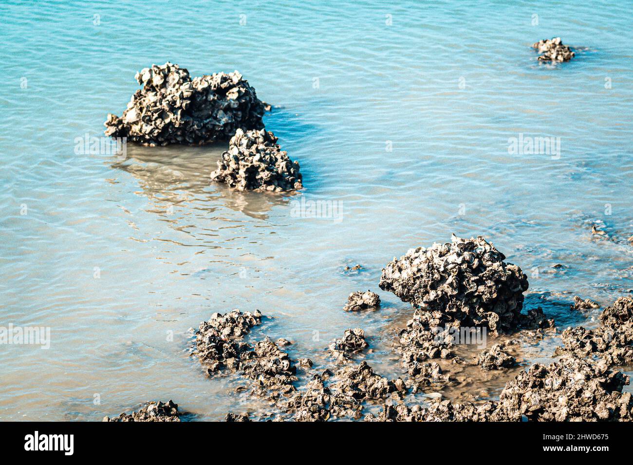 Beach rock horizon scenics Calm sea blue water ocean blue sky Stock ...