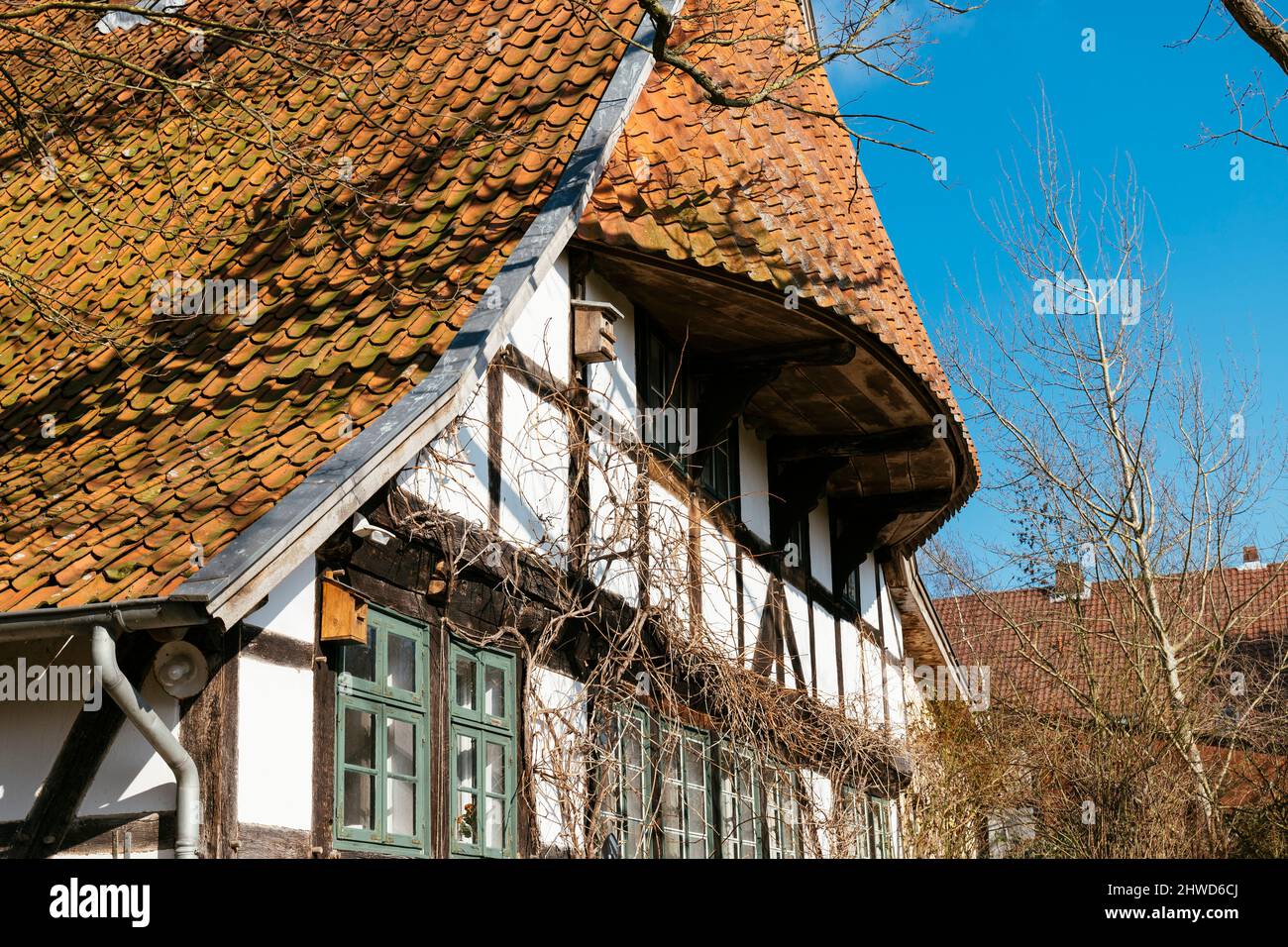 Cafe and stork museum Haus Windheim No2 from 1701 in Petershagen-Windheim. Stock Photo