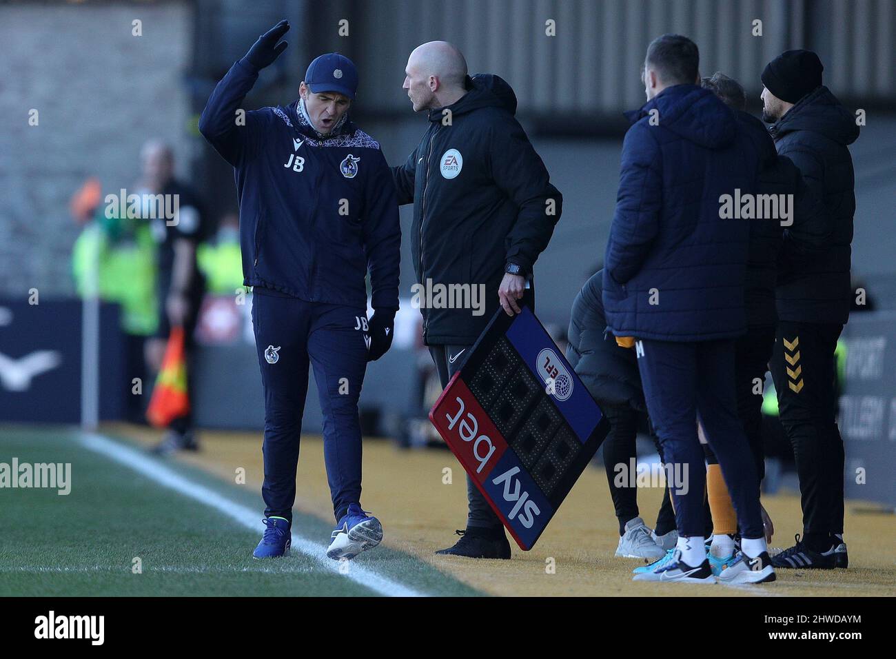 Newport, UK. 05th Mar, 2022. Joey Barton, Manager of Bristol Rovers, looks  dejected following a refereeing decision in Newport, United Kingdom on  3/5/2022. (Photo by Ryan Hiscott/News Images/Sipa USA) Credit: Sipa  USA/Alamy