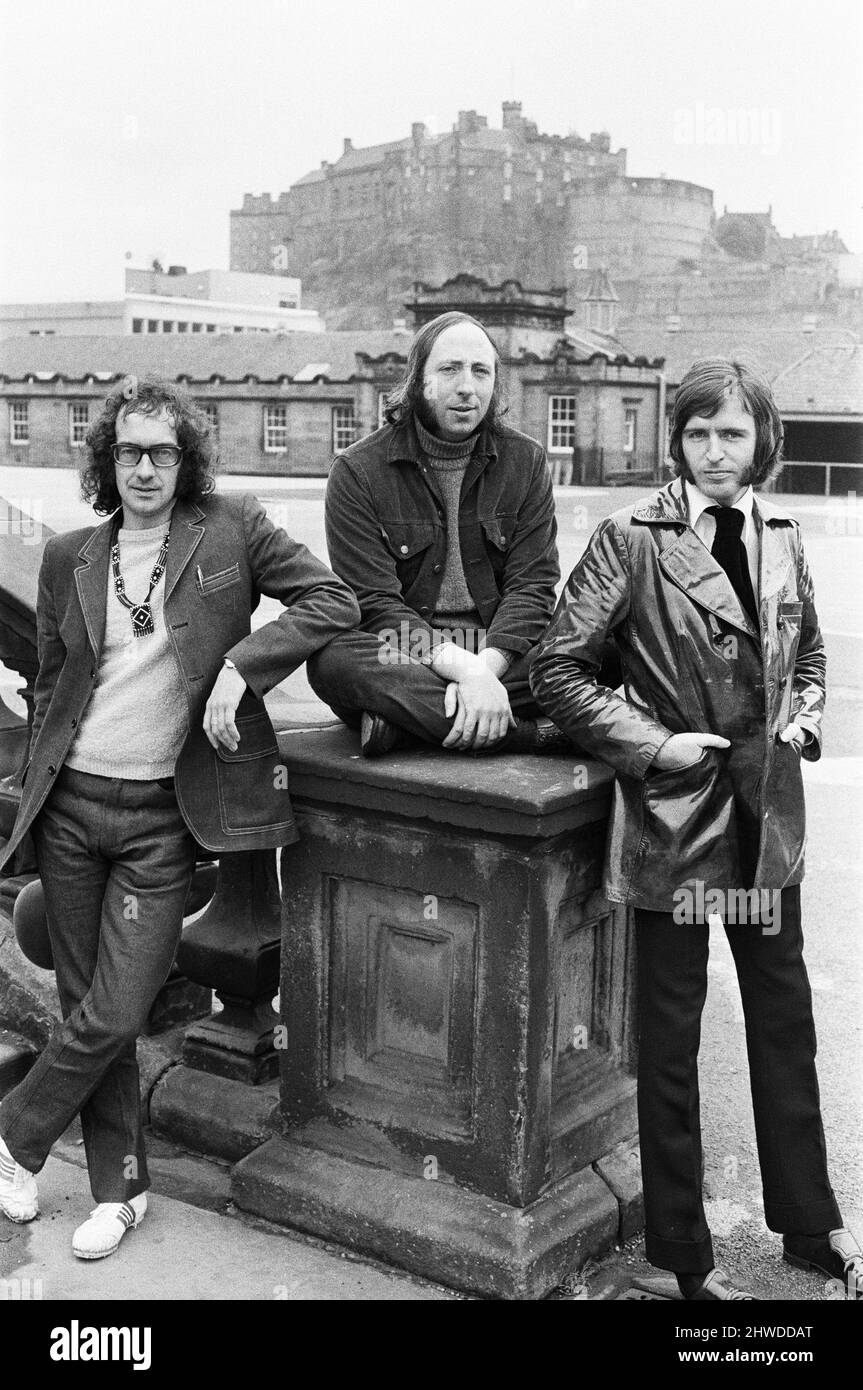 Liverpool pop group The Scaffold pictured in Edinburgh. From top: John Gorman, Roger McGough and Mike McGear (McCartney). 27th August 1969. Stock Photo