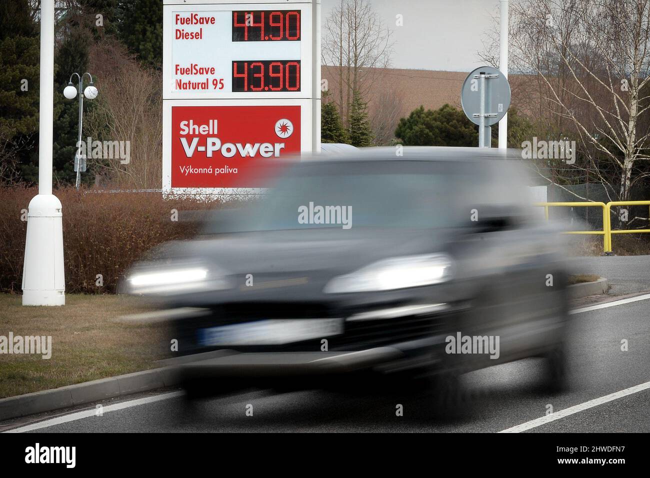 Turnov, Czech Republic. 5th Mar, 2022. Fuel prices in the Czech Republic  are at the highest ever levels. Petrol prices to break the CZK 43 mark (1,  8 USD) per liter. Diesel