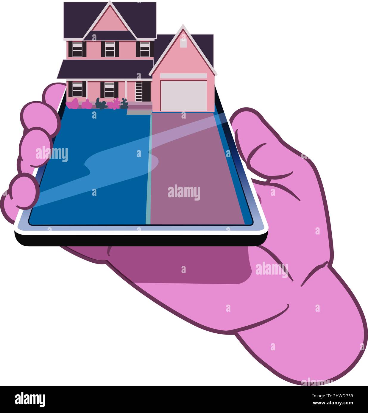 house and yard projection smartphone Stock Vector
