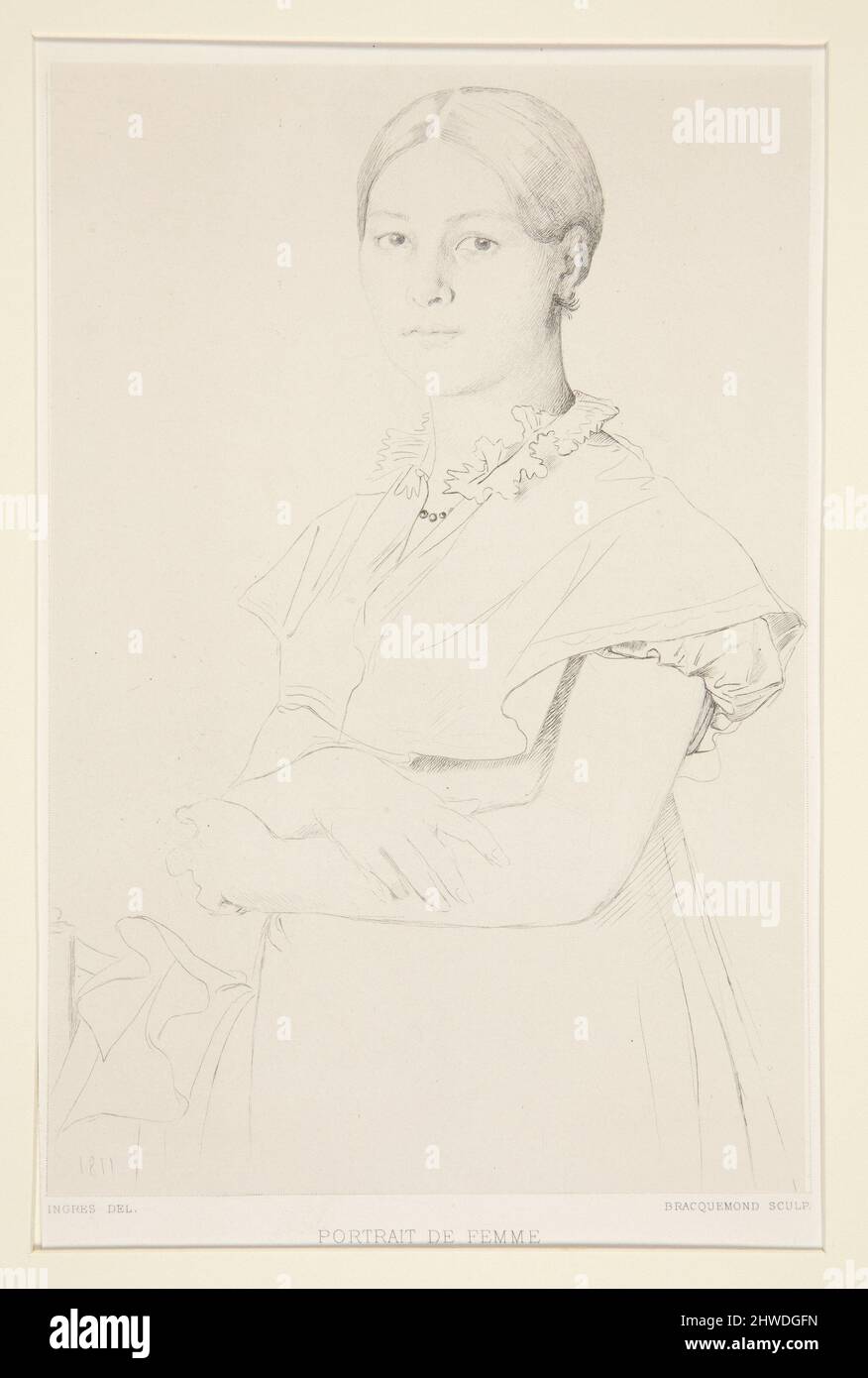 Madame Granger, or Portrait de Femme (Portrait of a Woman).  Artist: Félix-Henri Bracquemond, French, 1833–1914After: Jean Auguste Dominique Ingres, French, 1780–1867 Stock Photo
