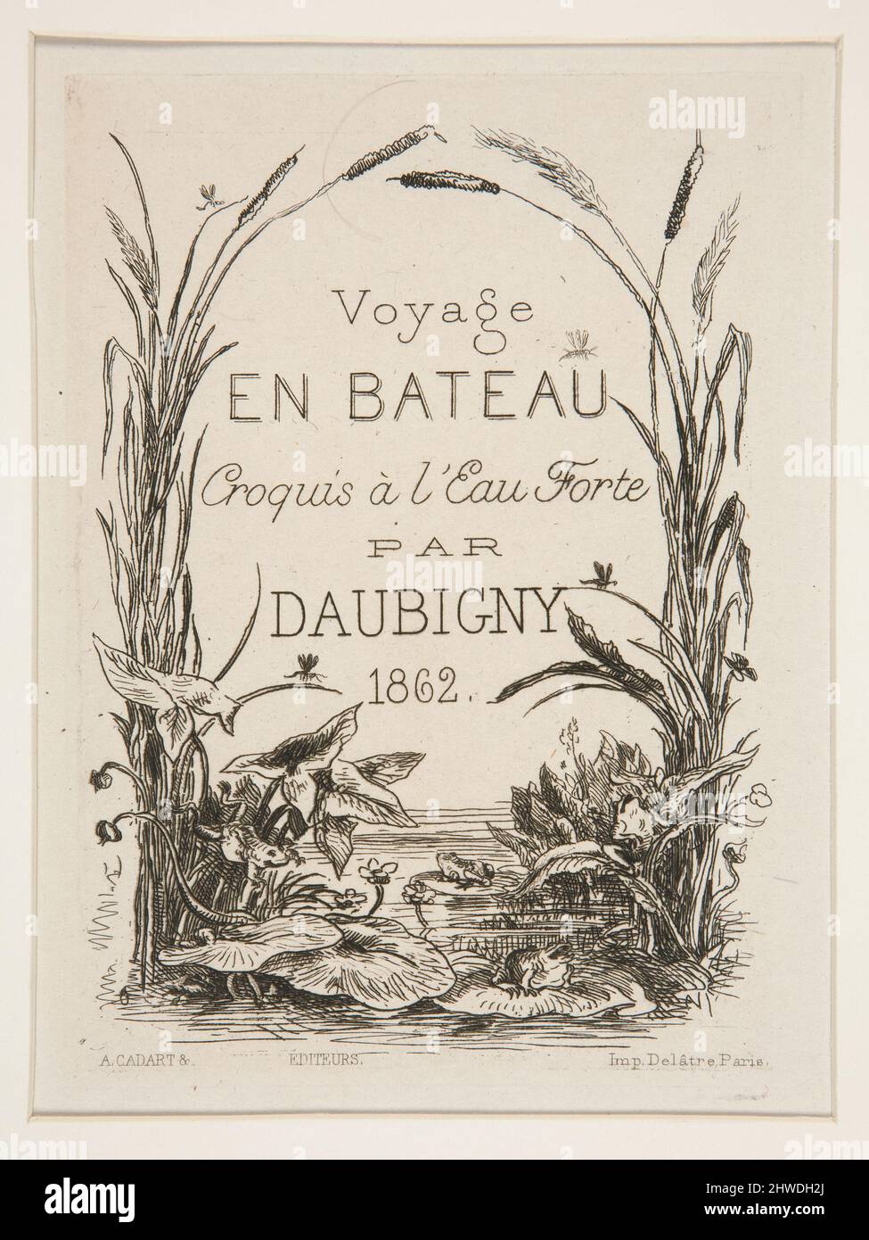 Voyage en Bateau / Croquis à l’Eau Forte par Daubigny, 1862 (Journey by Boat / Etched Sketch by Daubigny, 1862).  Artist: Charles-François Daubigny, French, 1817–1878 Stock Photo