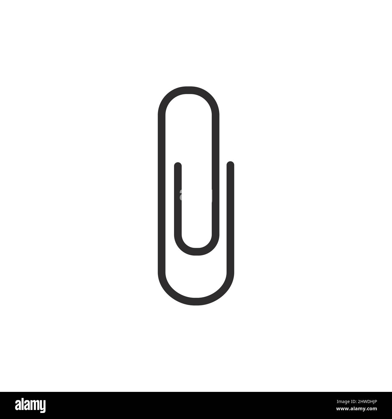 Black isolated icon of paper clip on white background. Silhouette of paper clip. Stock Vector