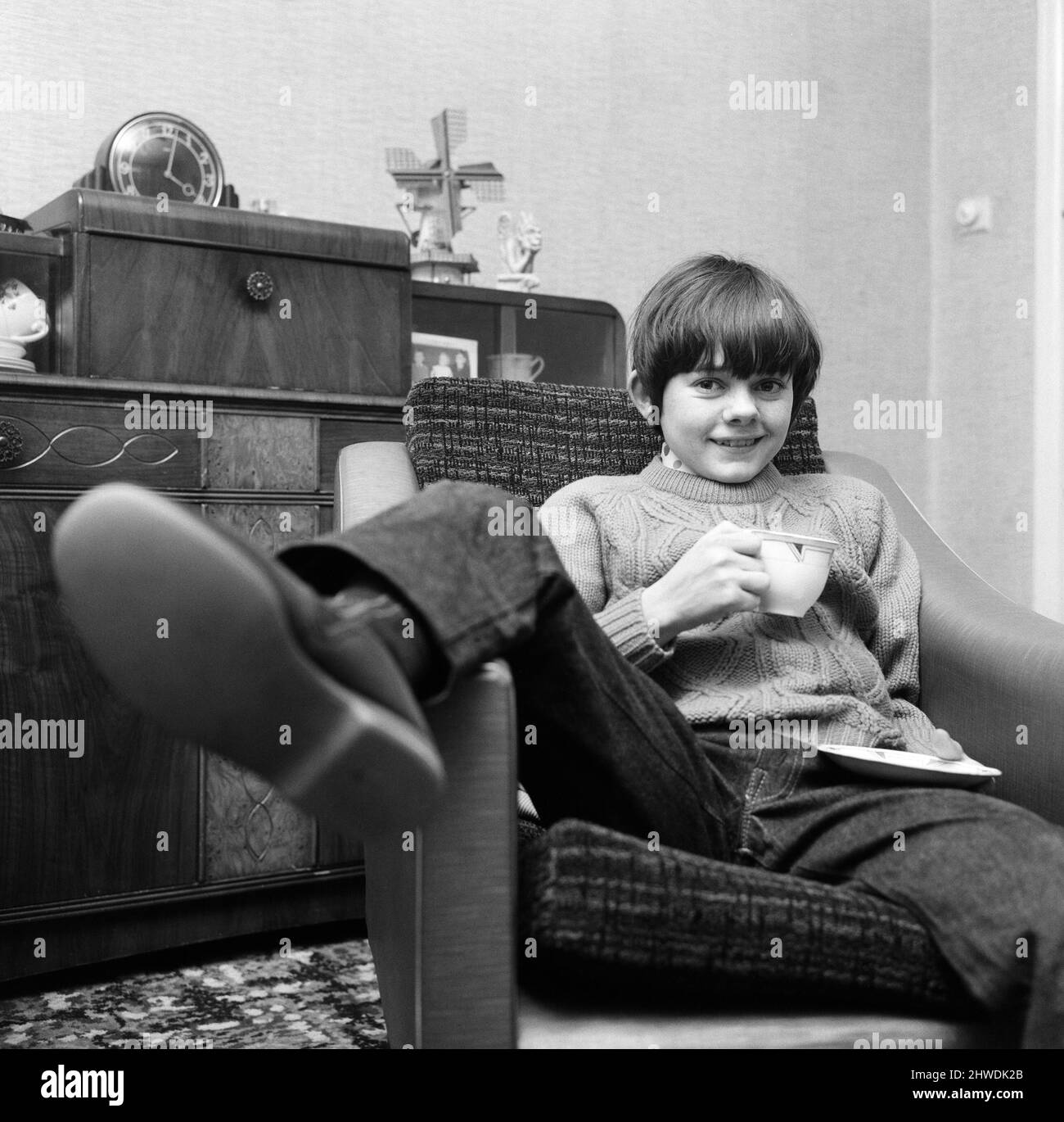 Actor Jack Wild who played the role of the Artful Dodger in the 1968 Lionel Bart musical film Oliver! Pictured at home. 28th February 1969. Stock Photo