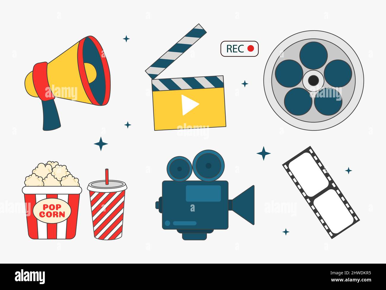 Movie and cinema items set Stock Vector