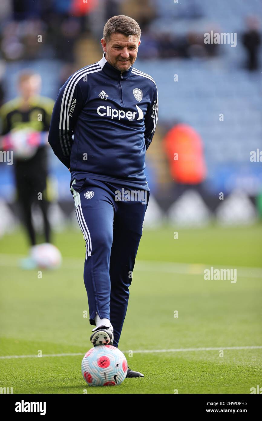 LEICESTER, ENGLAND - MARCH 05: Mark Jackson, First Team Coach of Leeds United ahead of the Premier League match between Leicester City and Leeds United at The King Power Stadium on March 5, 2022 in Leicester, United Kingdom. (Photo by James Holyoak/MB Media) Stock Photo