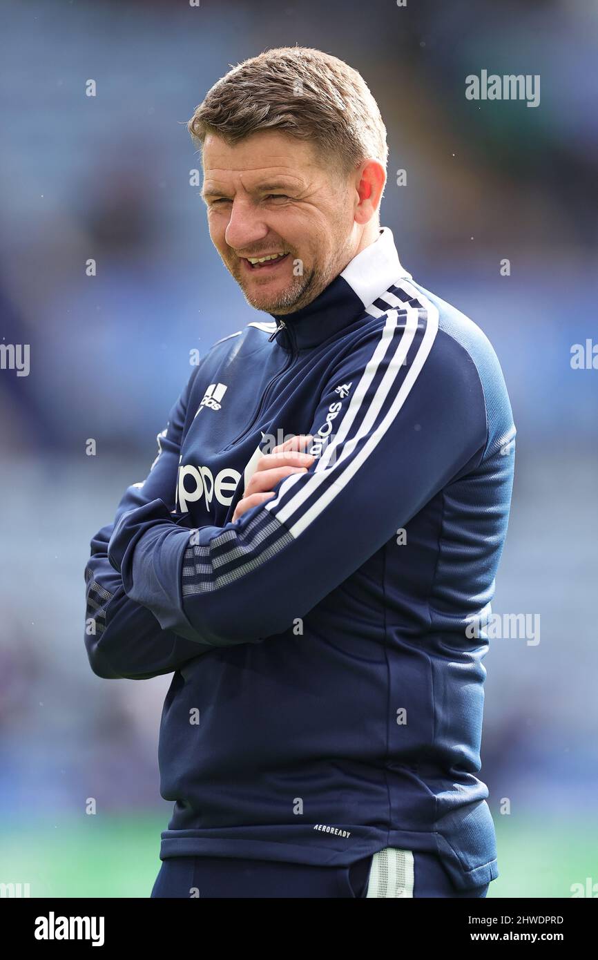 LEICESTER, ENGLAND - MARCH 05: Mark Jackson, First Team Coach of Leeds United ahead of the Premier League match between Leicester City and Leeds United at The King Power Stadium on March 5, 2022 in Leicester, United Kingdom. (Photo by James Holyoak/MB Media) Stock Photo