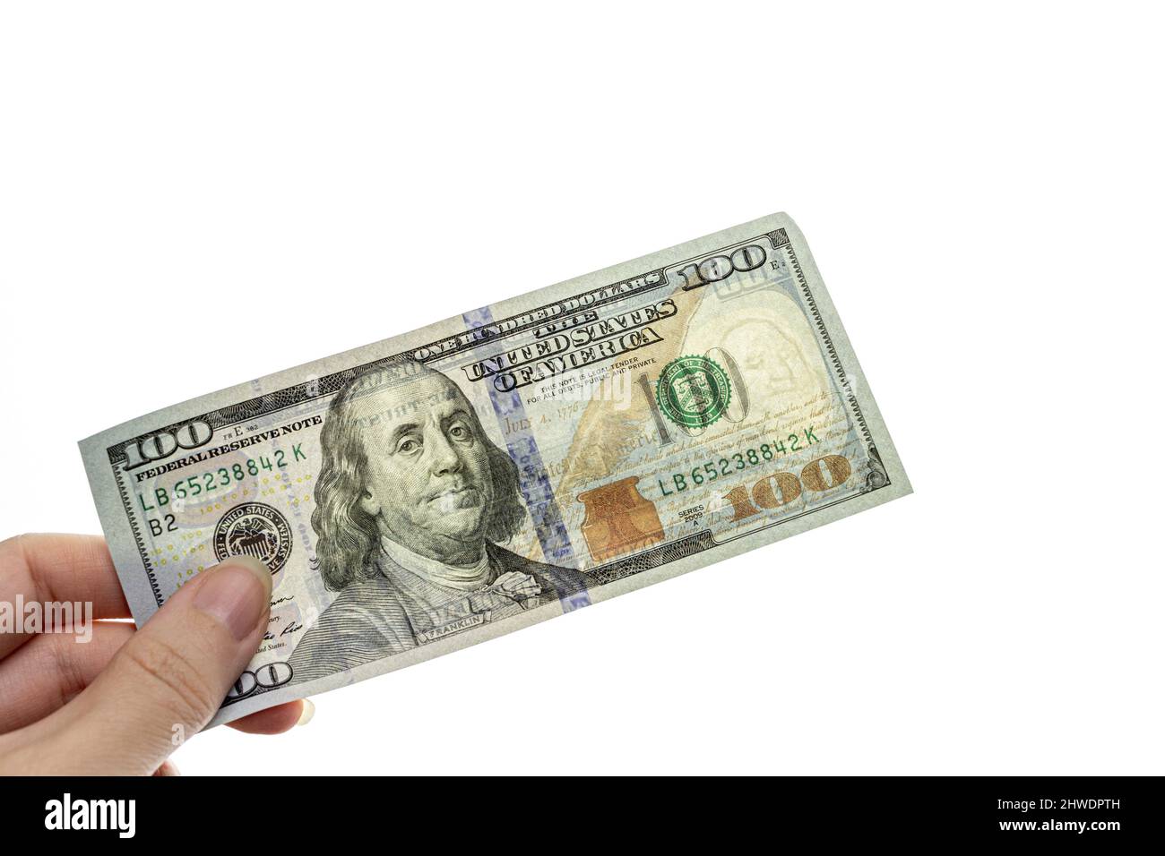 United states hundred dollars money bill. Counterfeit money concept. One hundred American dollars. 100. New sample money Stock Photo