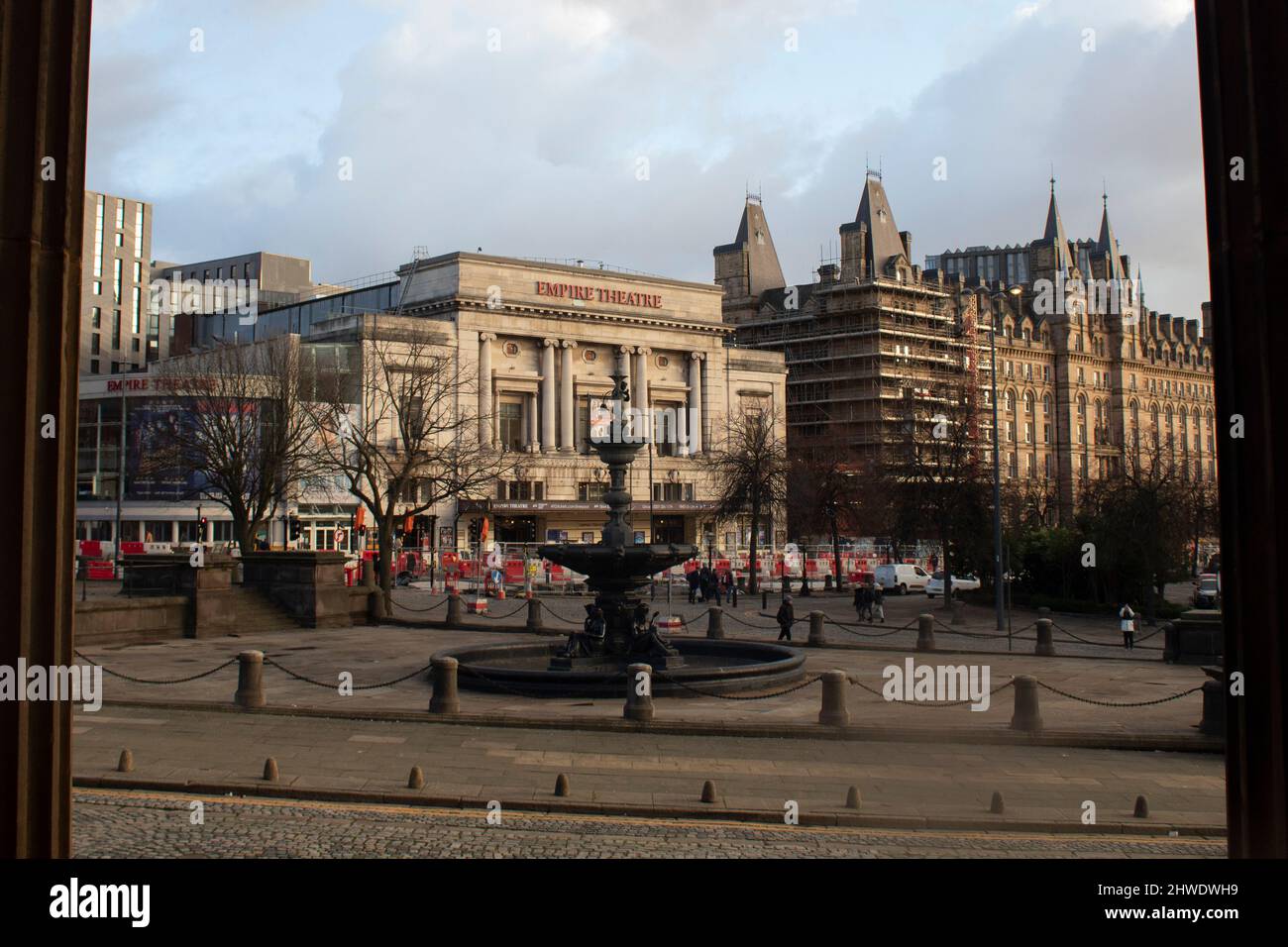 Central Liverpool looking over to the north western hotel and the Liverpool Empire Theatre from the Walker Art Gallery, Liverpool UK Stock Photo