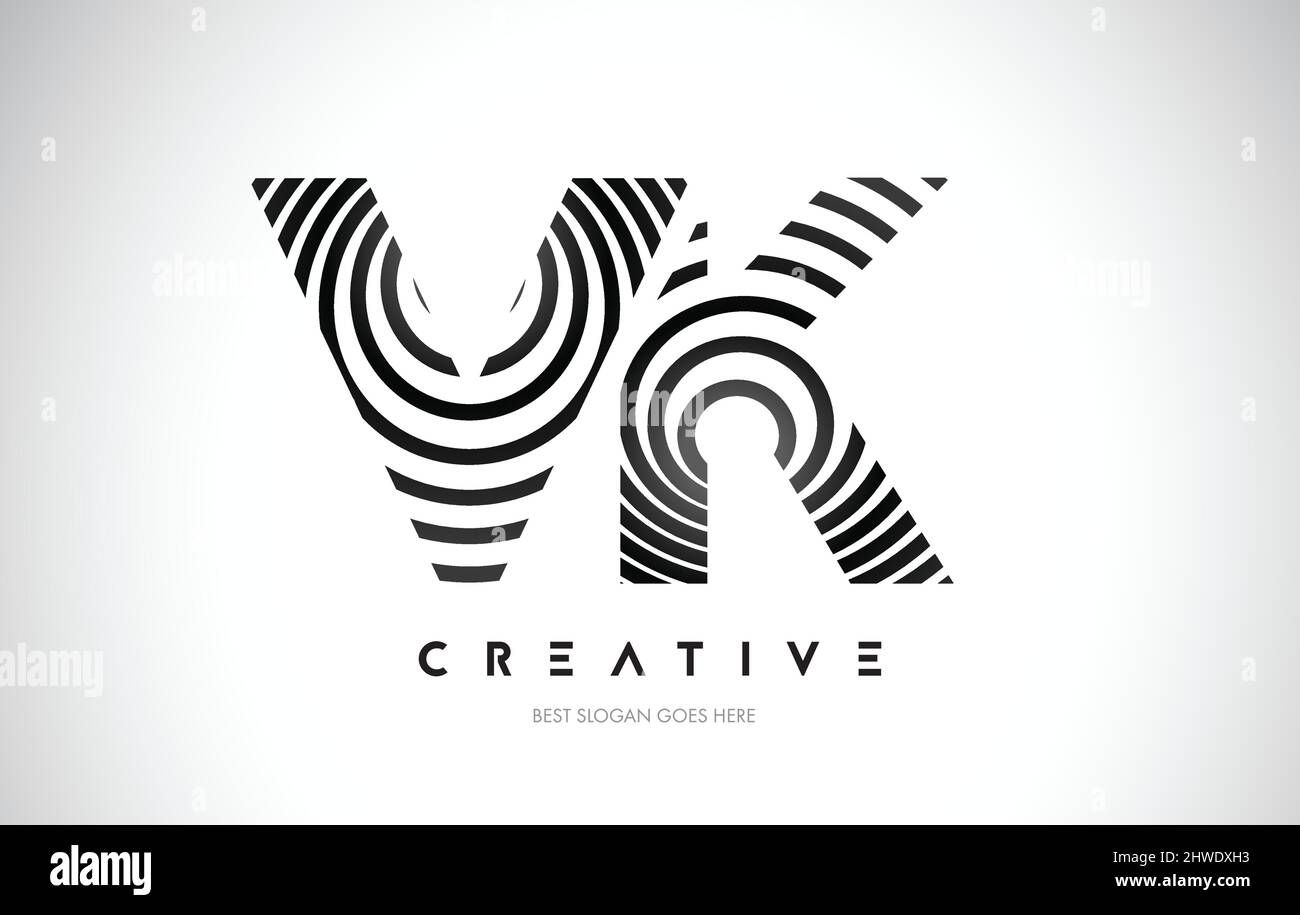 VK Lines Warp Logo Design.Vector Letter Icon Made with Black Circular ...