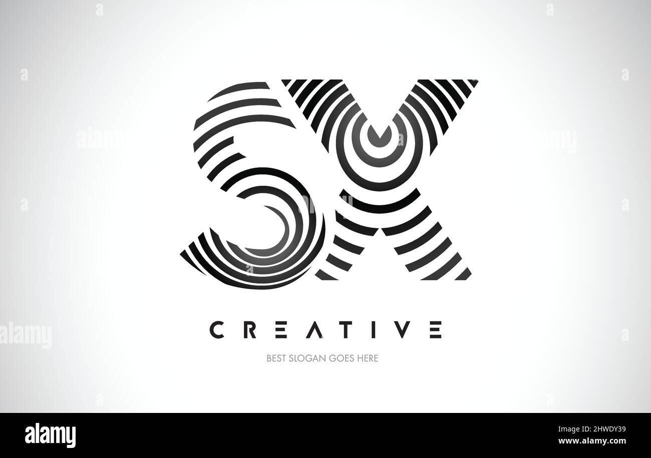 SX Lines Warp Logo Design.Vector Letter Icon Made with Black Circular ...