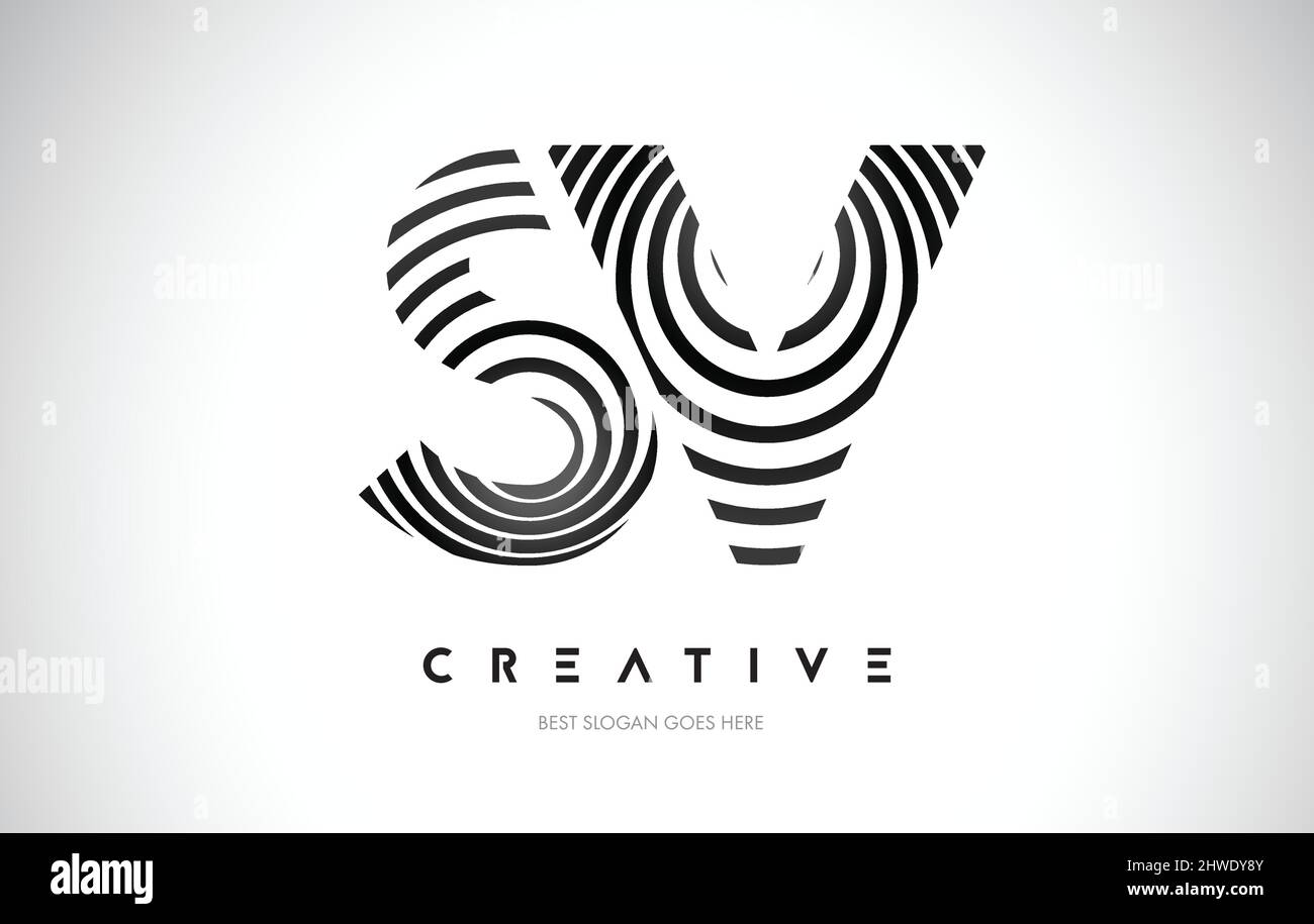 SV Lines Warp Logo Design.Vector Letter Icon Made with Black Circular ...