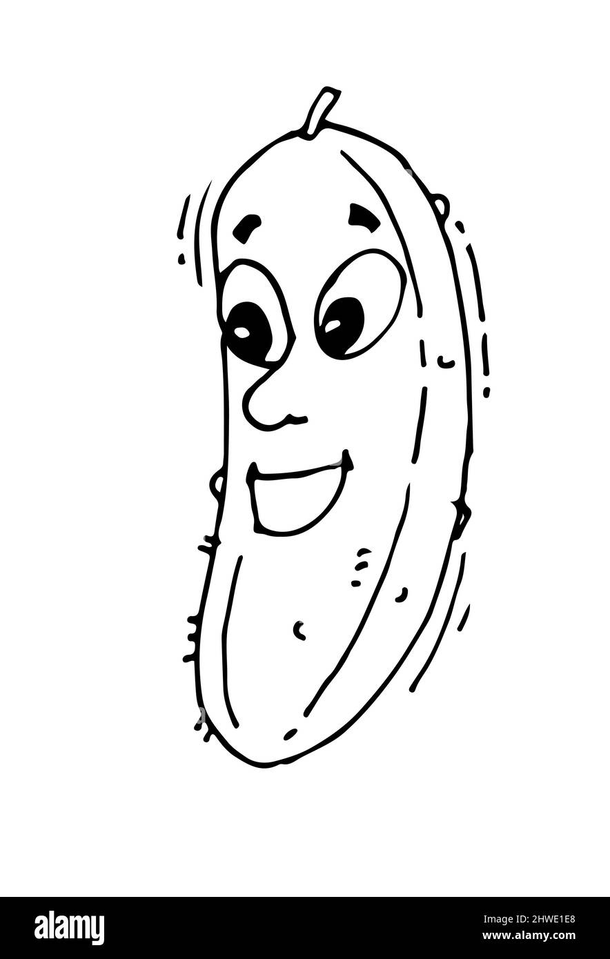 Ripe cucumber laughs. Funny Face. Cheerful drawing of fruit. Hand