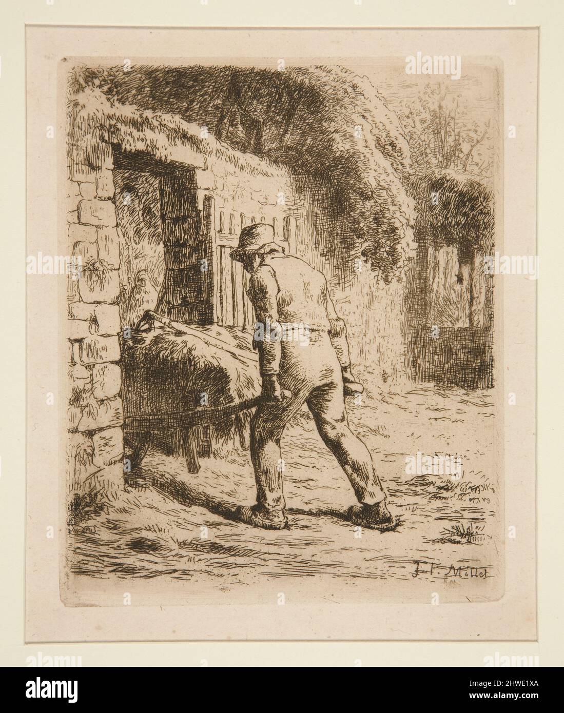 Le Paysan rentrant du fumier (Peasant with a Wheelbarrow).  Artist: Jean-François Millet, French, 1814–1875 Stock Photo