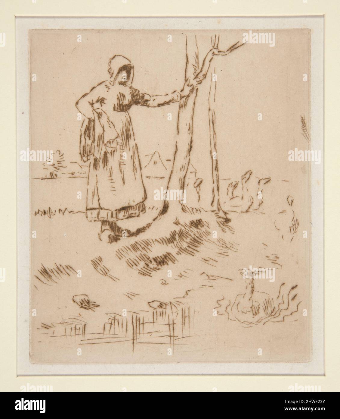 La Gardeuse d’oies (A Girl Minding Geese).  Artist: Jean-François Millet, French, 1814–1875 Stock Photo