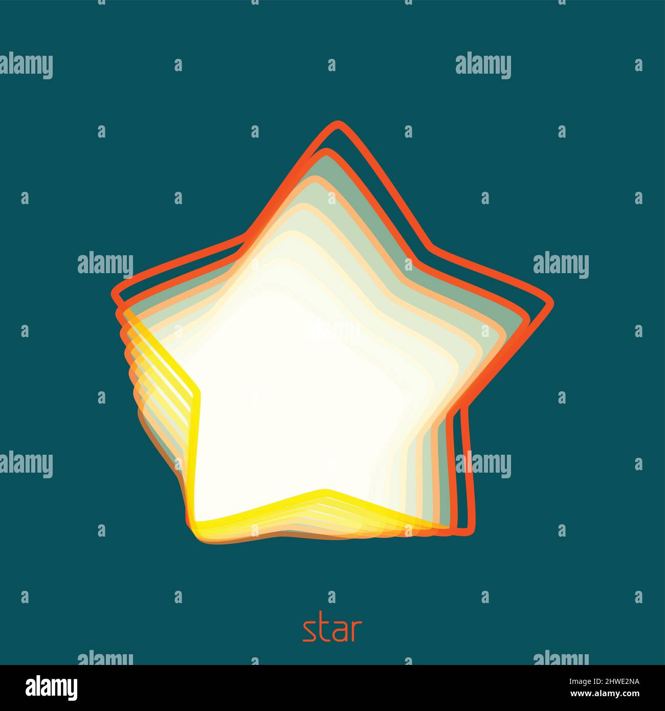 Abstract outline star with thin orange and yellow contour on a sherpa blue background. Linear vector emblem Stock Vector