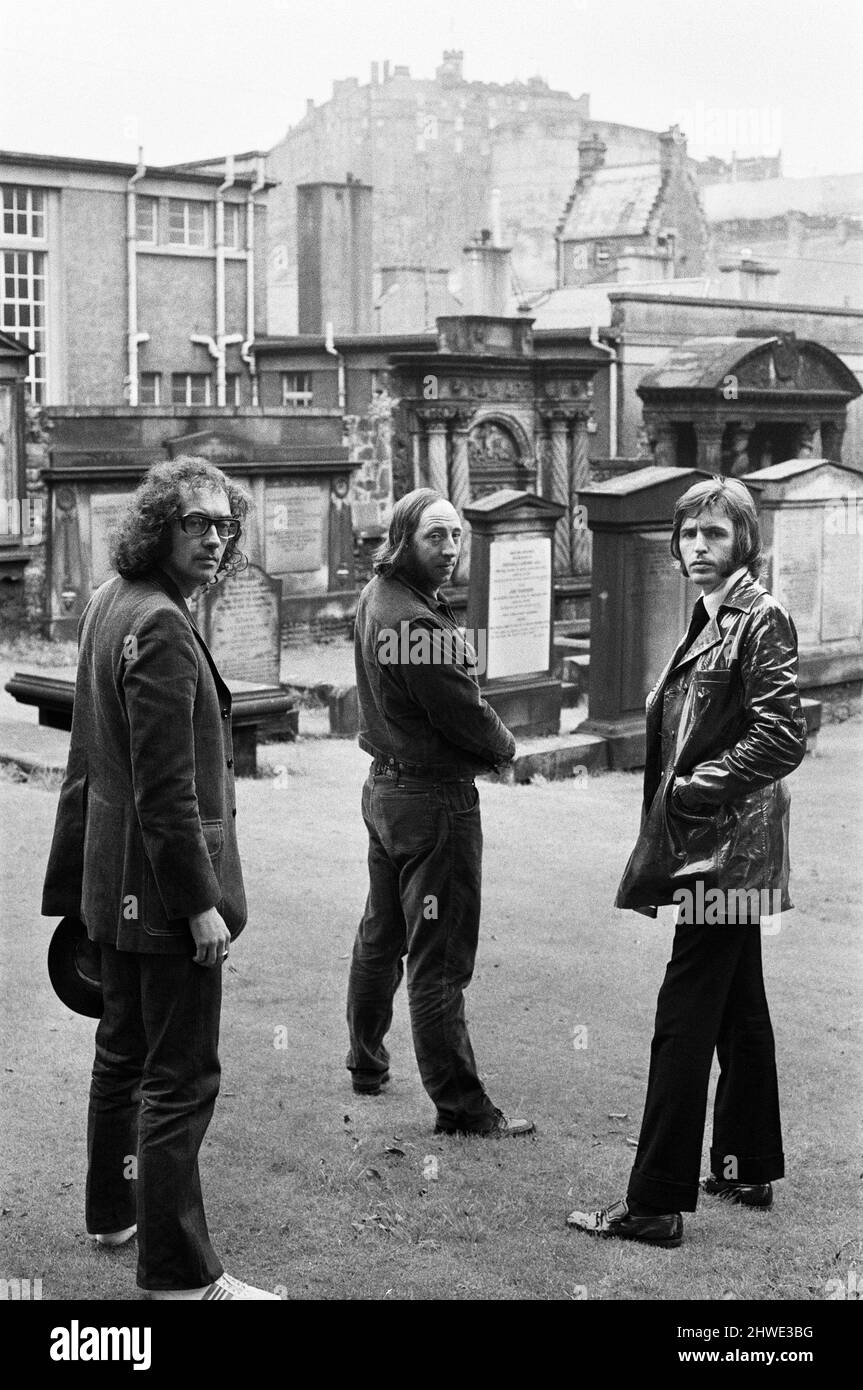 Liverpool pop group The Scaffold pictured in Edinburgh.From top: John Gorman, Roger McGough and Mike McGear (McCartney). 27th August 1969. Stock Photo