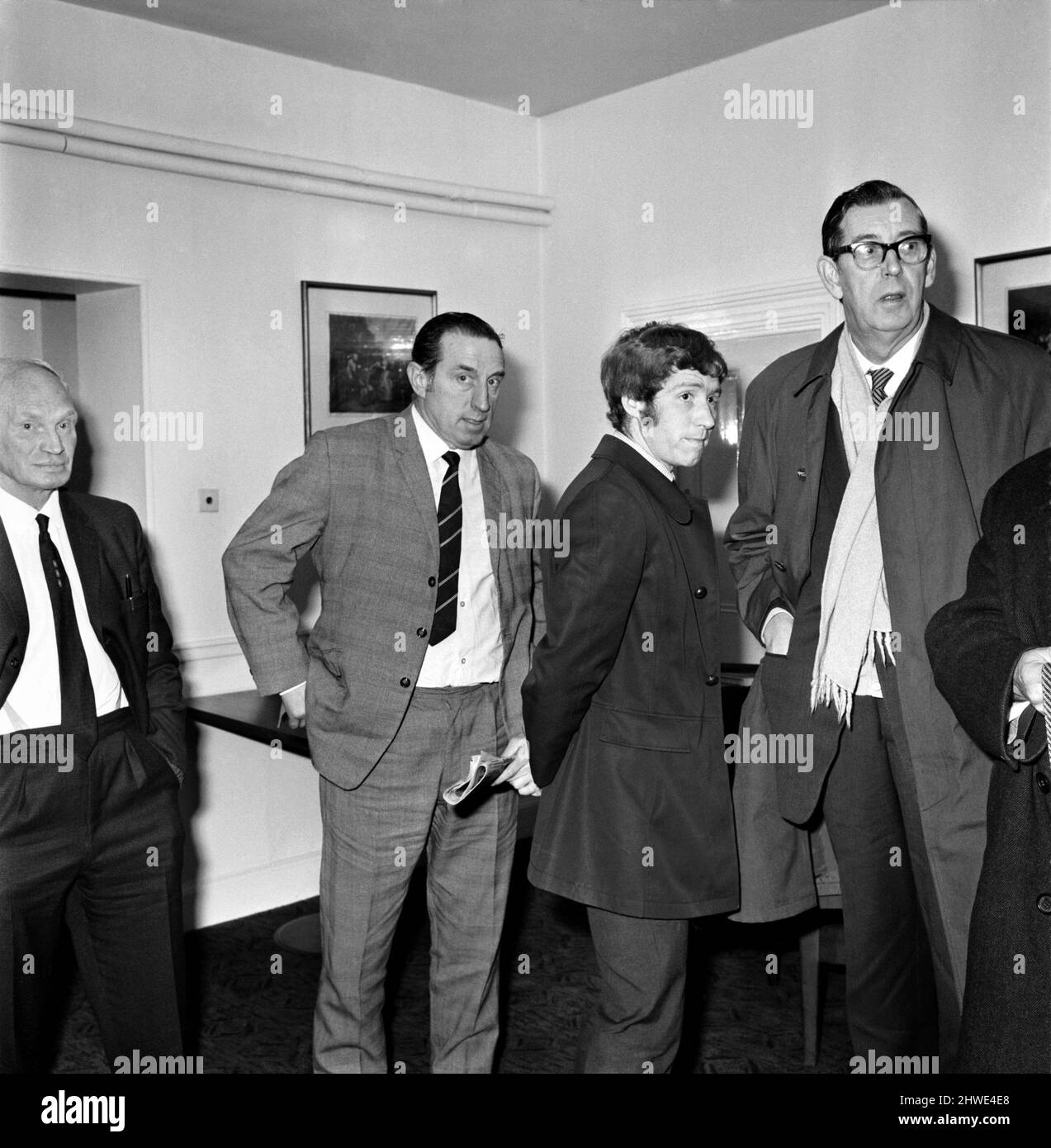 Alan Ball and Harry Callerick before FA Disciplinary committee hearing at Derby. January 1970 70-0310 Stock Photo