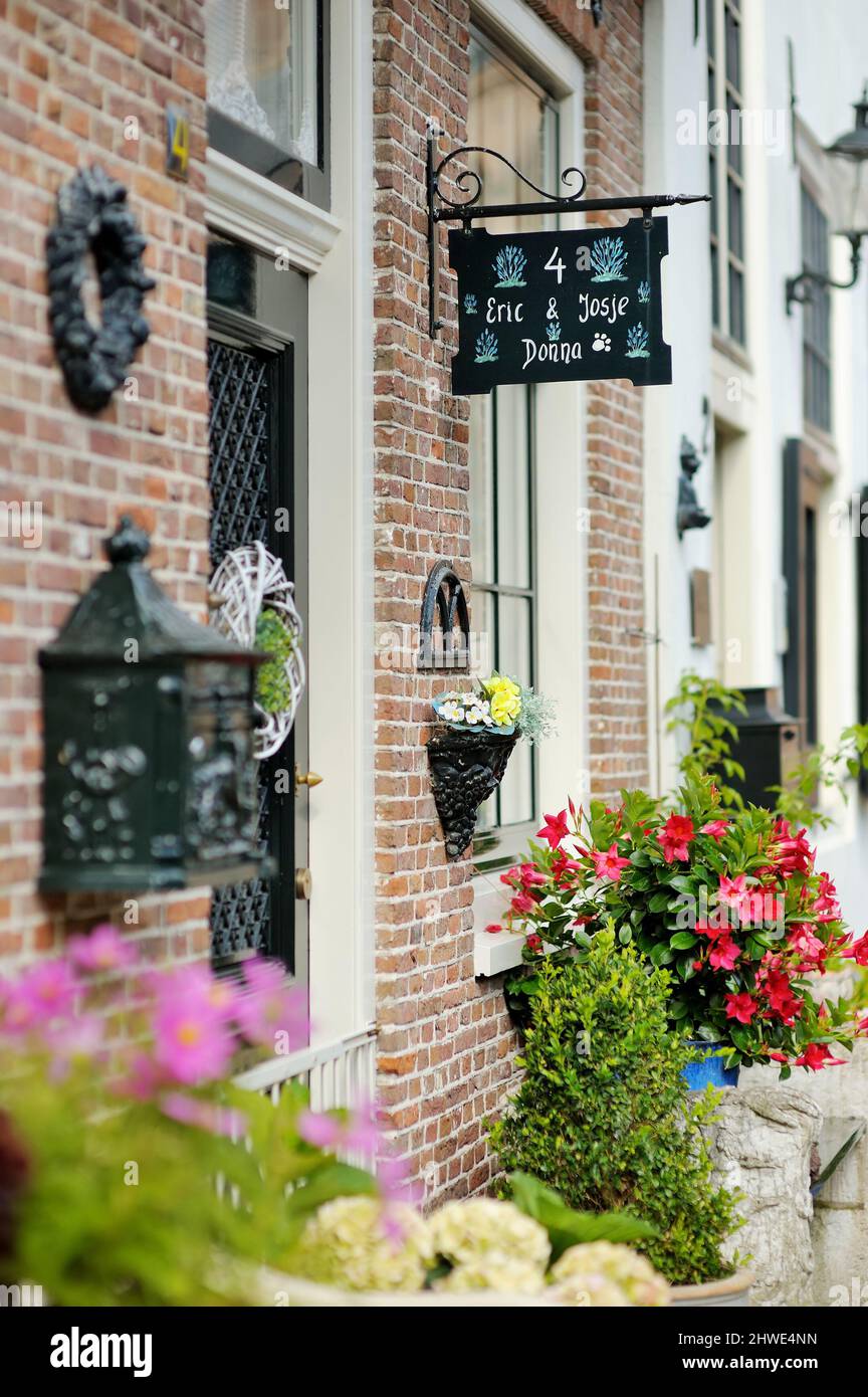 AMSTERDAM AUGUST 2011 Porch of a house decorated with flower pots