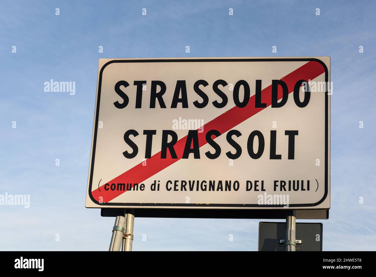 Strassoldo road sign, Italy Stock Photo