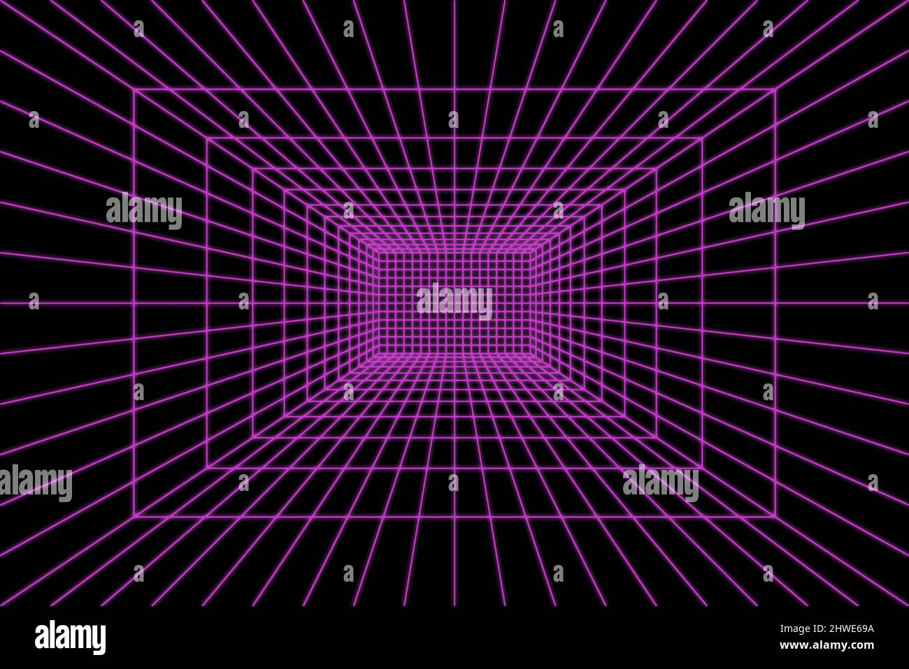 Sci Fi 3D purple grid from the 80s. Stock Photo