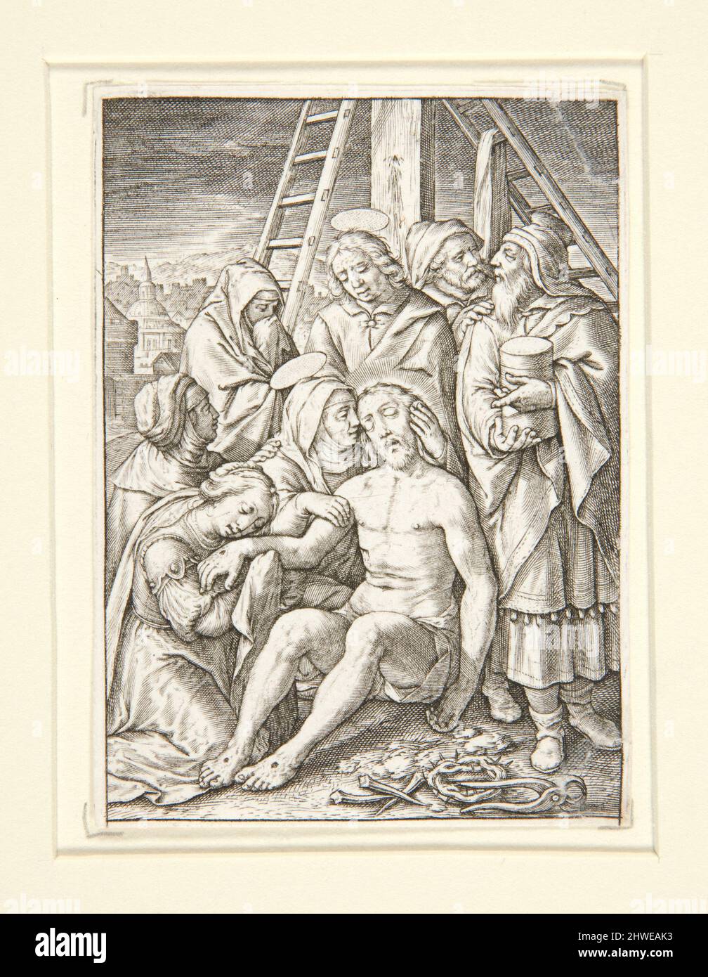 The Lamentation, from the series The Passion of Christ.  Artist: Hieronymus Wierix, Flemish, 1553–1619 Stock Photo