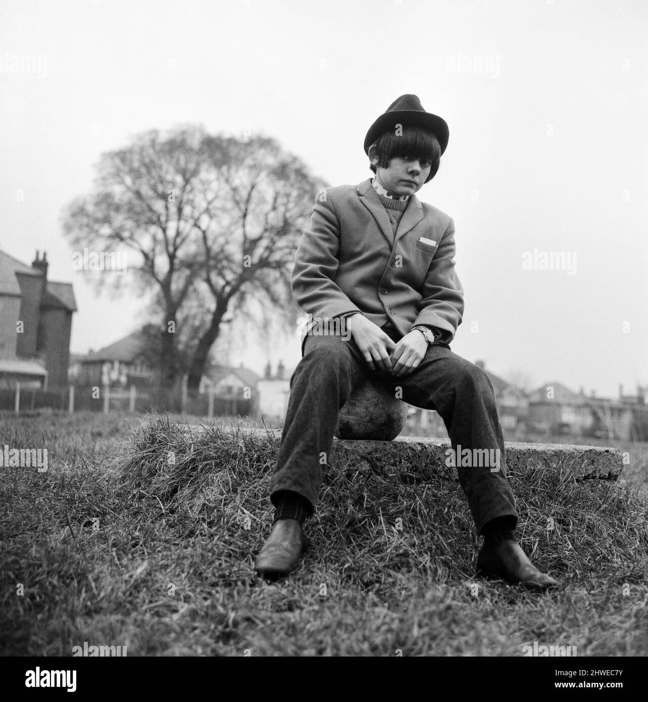 Actor Jack Wild who played the role of the Artful Dodger in the 1968 Lionel Bart musical film Oliver! Pictured in his local park. 28th February 1969. Stock Photo
