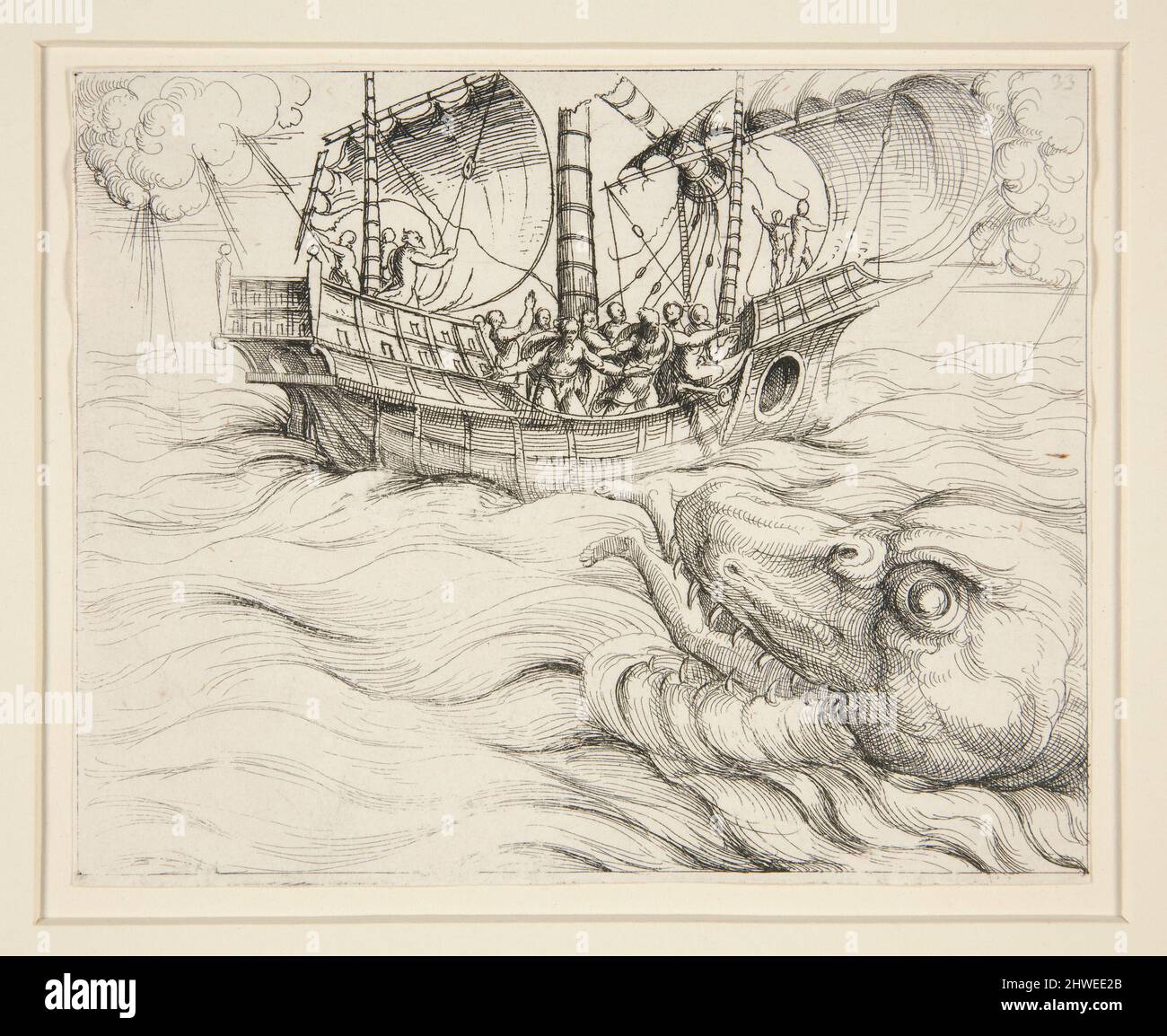 Jonah swallowed by the Whale.  Artist: Augustin Hirschvogel, German, 1503–1553 Stock Photo