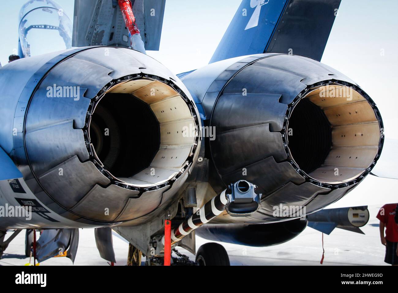 Detailed shot of engine outlet of US Navy F-18 Hornet Stock Photo