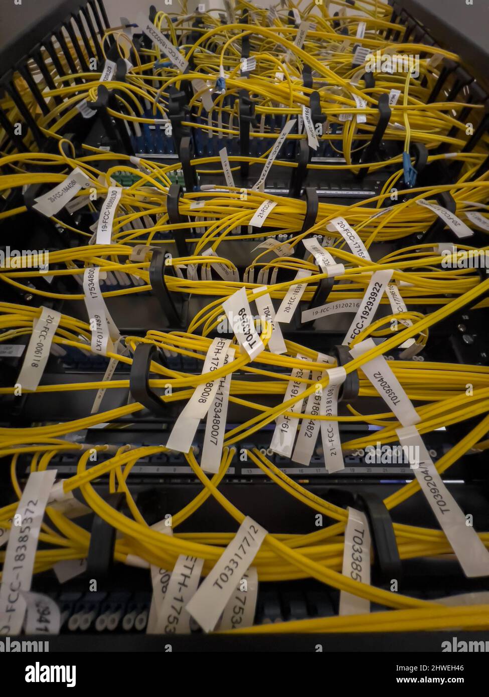 multiple server rack cables, cloud storage, indicators of different