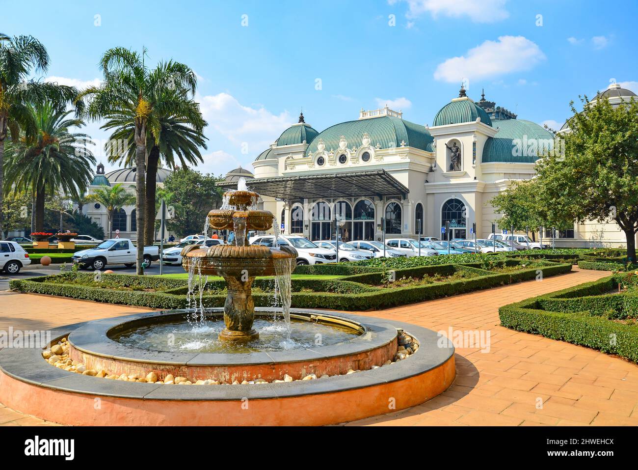 Garden and fountain, Emperors Palace Hotel Casino Resort, Kempton Park, East Rand, Gauteng Province, Republic of South Africa Stock Photo