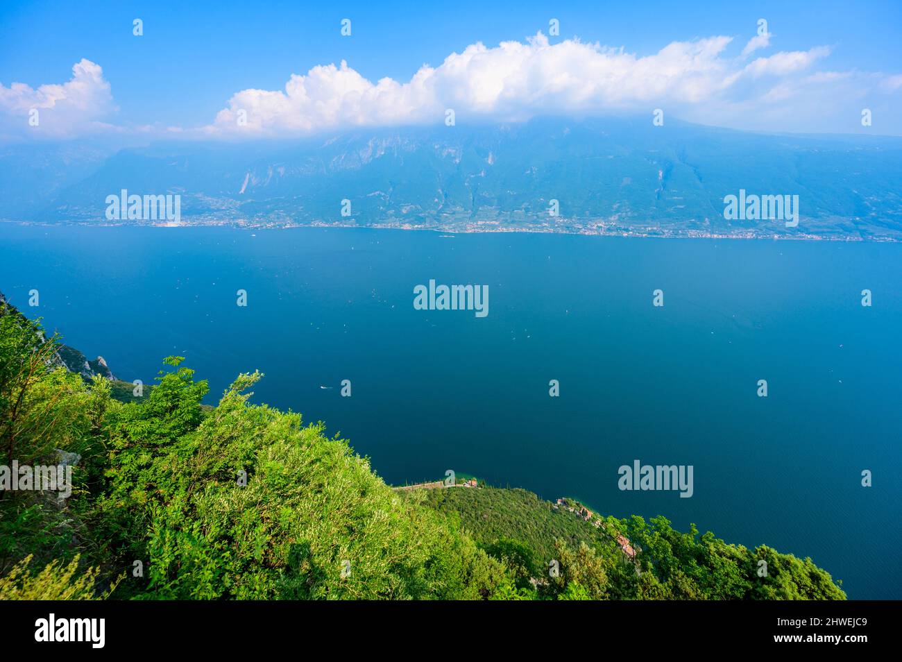 Panorama and aerial view from the town of Gardola over the south lake Garda, Italy - travel destination Stock Photo