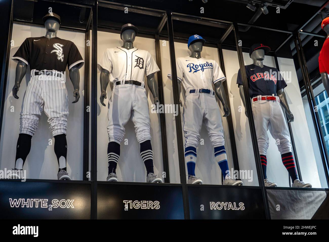 Major League Baseball flagship store in Rockefeller Center, New York City, USA Stock Photo