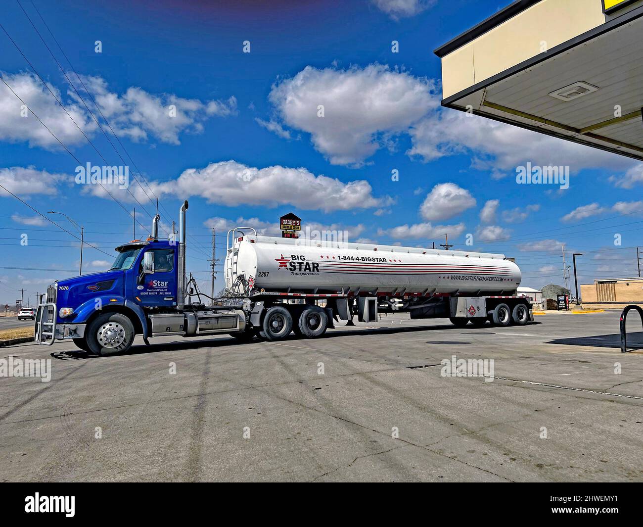 EMPORIA KANSAS, MARCH 3, 2022 Gasoline tanker truck finishes offloading