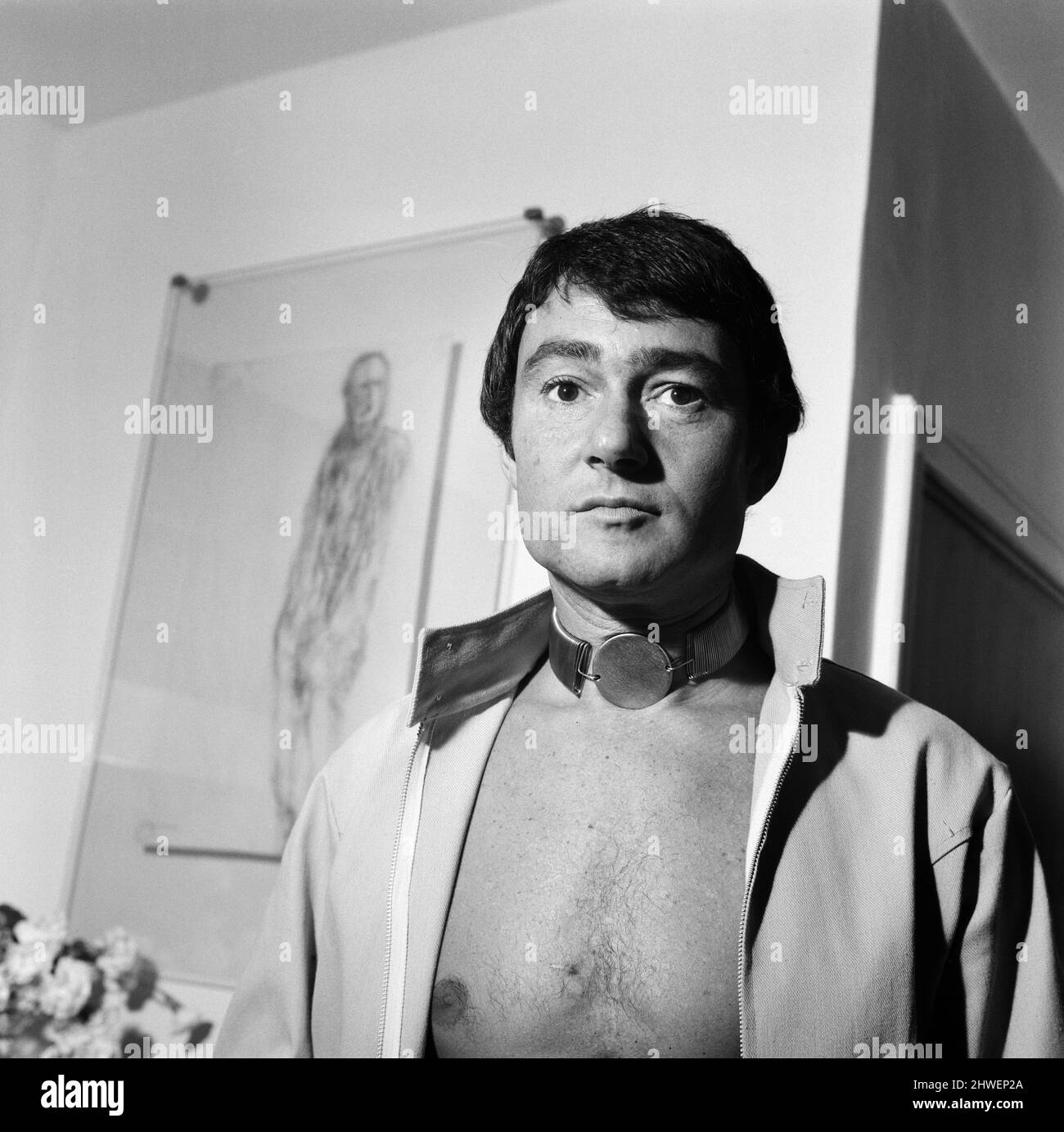 Hairstylist Vidal Sassoon, pictured in his flat. 27th August 1969. Stock Photo